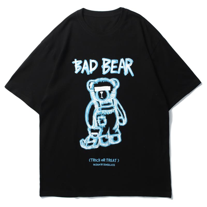 

Men's T-Shirts LACIBLE Hip Hop T-Shirt Men Vintage Bad Bear Print Cotton Streetwear Pure Casual Top Harajuku Clothing Black
