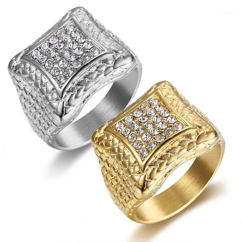 

Men's gold silver color Bling Hip Hop Iced Out Stone Rhinestone Cz Ring Luxury Ring Mens Fashion Finger Dropshipping1
