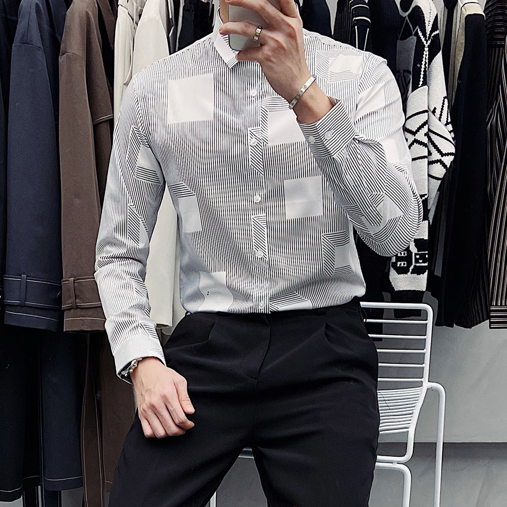 

Autumn/winter 2021 Men's New Plaid Shirt Youth Clothes 5UV0, White