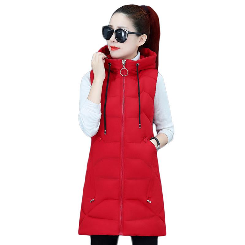 

Vest Women 2021 Winter New Sleeveless Down Cotton Coats Korean Slim Thick Red Yellow Caramel Hooded Tops Jackets Feminina CX1341, Big red