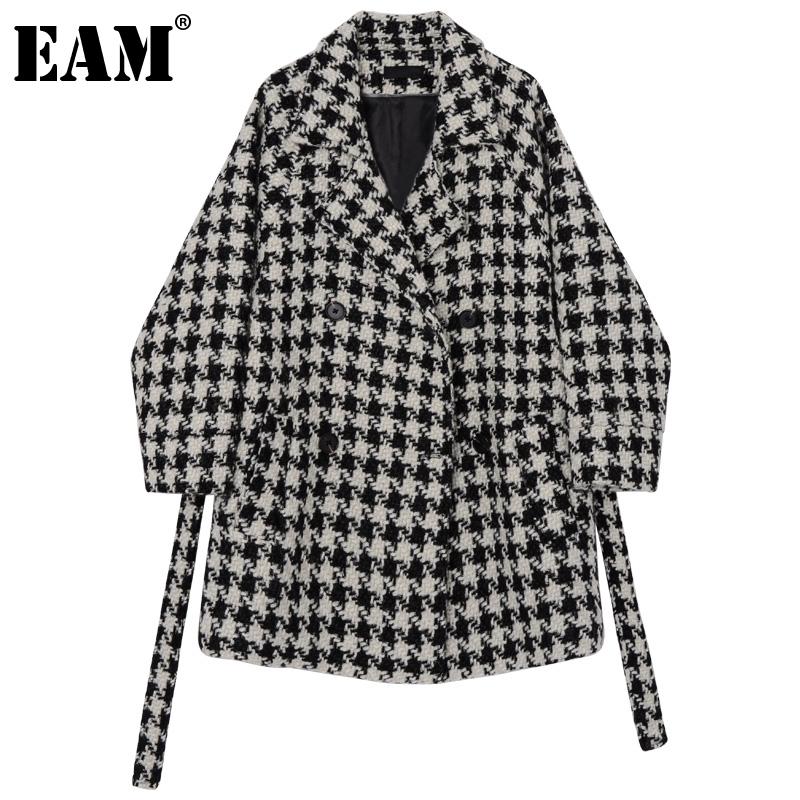 

EAM] Loose Fit Big Size Black Vintage Plaid Woolen Coat Parkas New Long Sleeve Women Fashion Tide Autumn Winter 2020 1DD0390