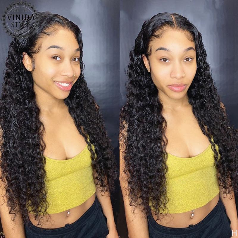 

VINIDA STYLE Curly T-part Lace Front Human Hair Wigs 150% Density Scalp Top Closure Wigs With Baby Hair Non-Remy, T part wig