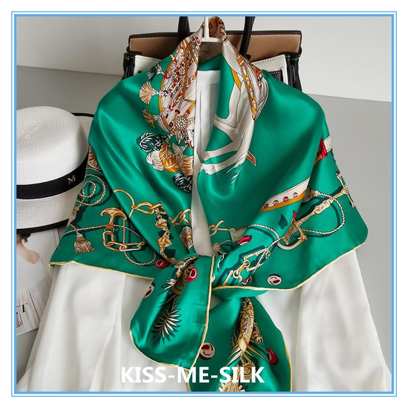 

KMS Green Peacock Shawl Scarf Murberry-Silk Scarf Shawl Spring and Autumn for Girl Lady Women 110*110CM