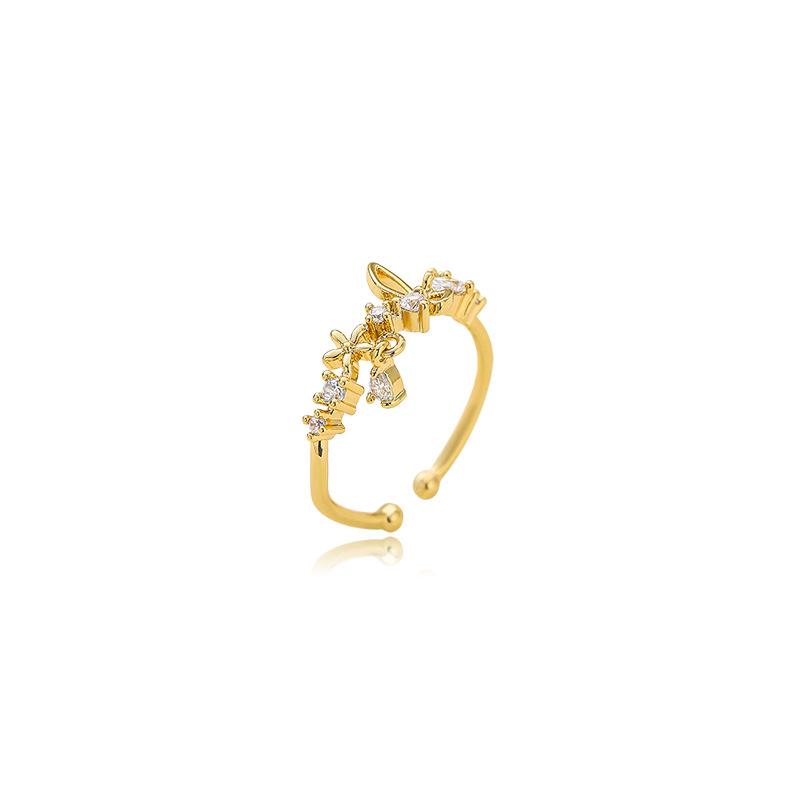 

2020 New adjustable contracted opening Sweet fine flowers senior Rings Women metal Hollow crystal butterfly Trendy shiny Rings
