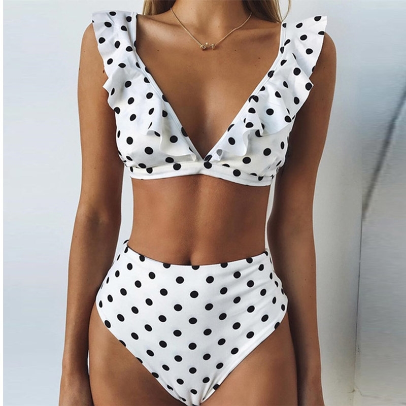 

NAKIAEOI Sexy High Waist Bikini Women Swimwear Push Up Swimsuit Ruffle Bathing Suit Polka Dot Biquinis Summer Beach Wear Y200319, 01