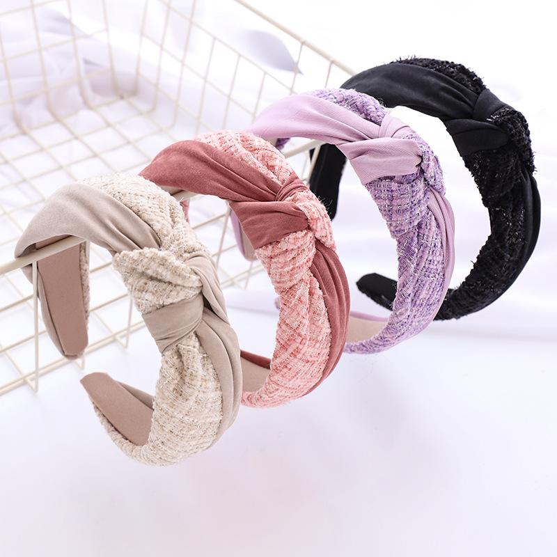 

New Arrival Temperament Pacthwork Turtan Headband Striped Check Front Knot Hair Band Knotted Headband for Women Hair Accessories