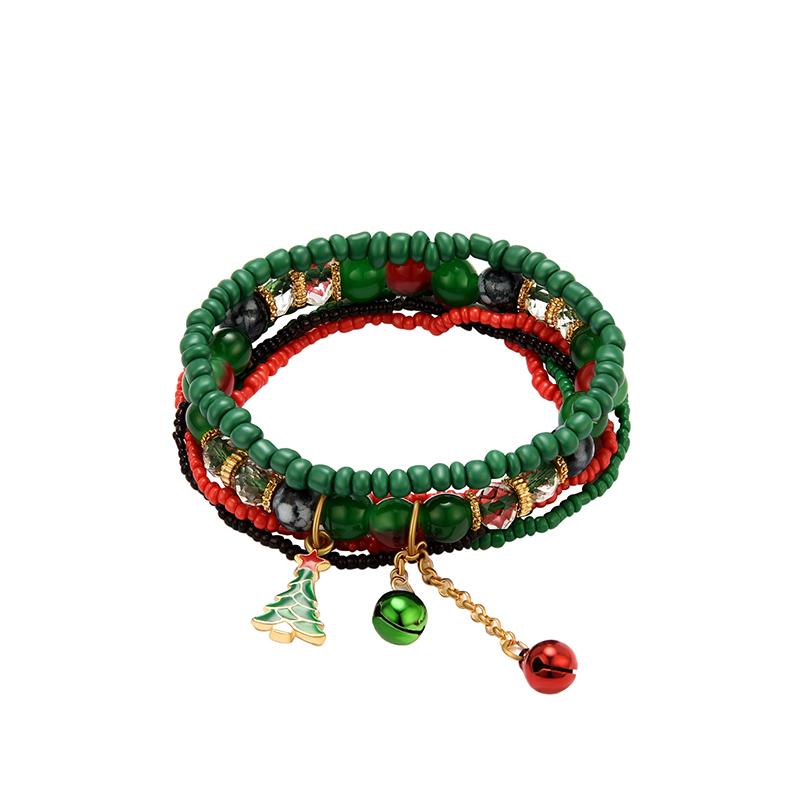 

2020 New Christmas Theme Beaded Bracelet Christmas Bell ChristmasTree Geometric Irregular Unisex Bracelet Hand WovenRope Jewelry