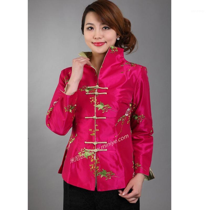 

Hot Pink Traditional Chinese Women' Silk Satin Embroidery Jacket Coat Flowers Size  M L XL XXL XXXL Free Shipping1