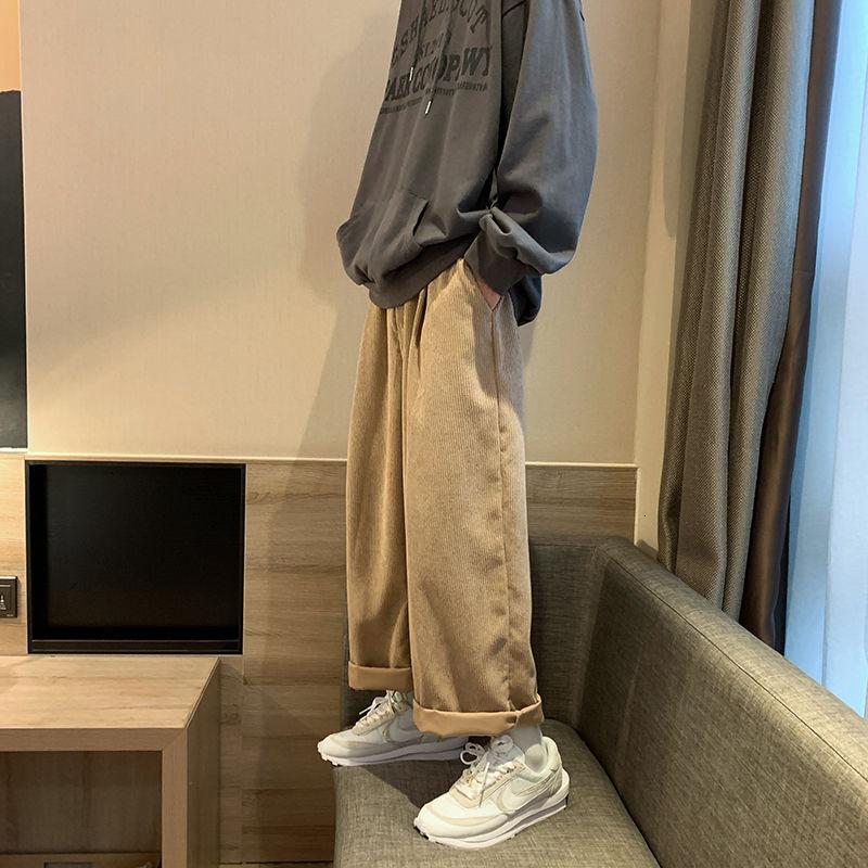 

Autumn Corduroy Pants Men's Fashion Retro Casual Wide-leg Pants Men Streetwear Wild Loose Hip-hop Straight Trousers Mens -2XL, Black