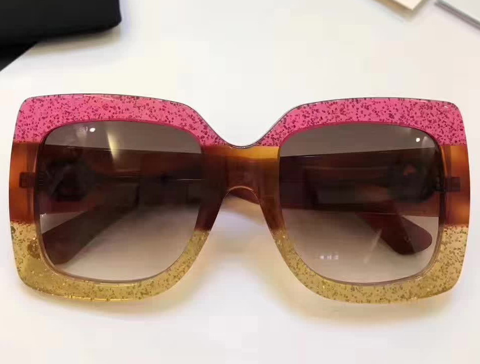 

Wholesale-Luxury Oversize glittered square-frame 0083S Sunglasses Brown Gradient Len Women Fashion Designer Sunglasses Brand New with Case