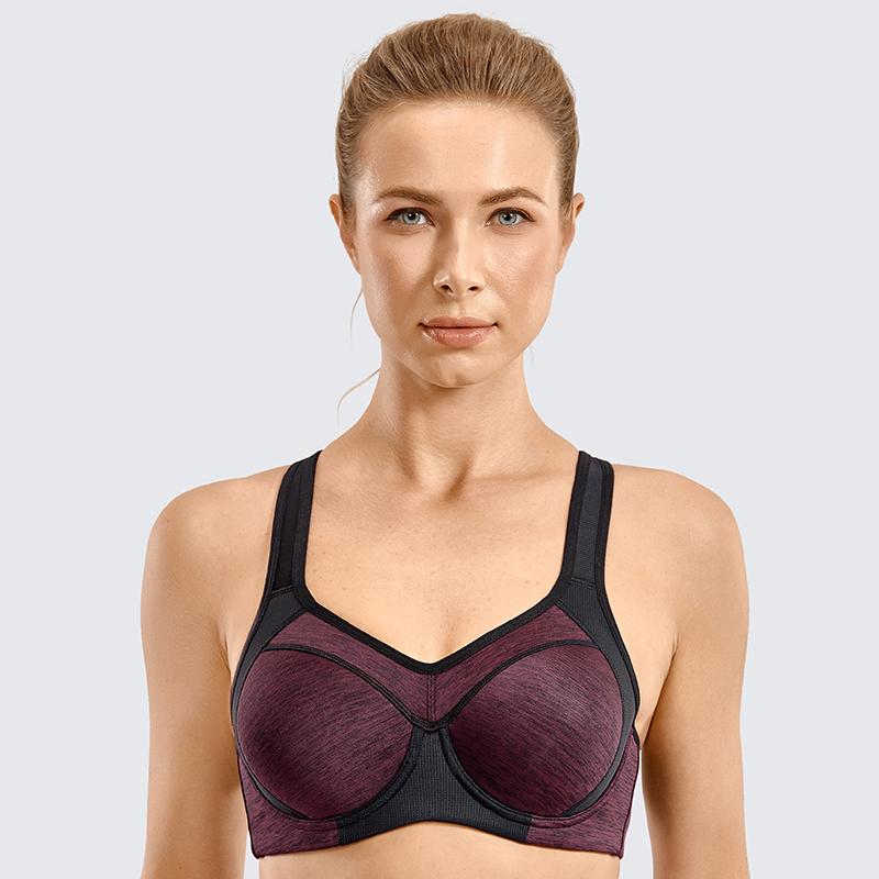 

Women's High Impact Full Coverage Minimize Bounce Lightly Padded Workout Underwire Racerback Sports Bra, Dark red ash09