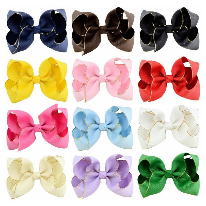

100pcs DHL Free shipping Metallic Gold Grosgrain Hair Bow for Girls, Blue