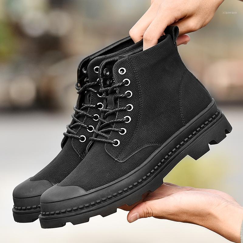 

Outdoor 2020 Warm Winter Men Boots Genuine Leather Rubber Ankle Boots Men Work Shoes Fur Snow For Botas 471, Black fur