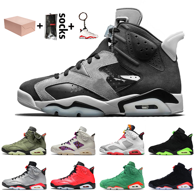 

With Box 2020 Jumpman Tech Chrome 6 6s Travis Hare Mens Basketball Shoes DMP Infrared Cactus Jack Gatorade Mens Trainers Sneakers size 13, A23 maroon 40-47