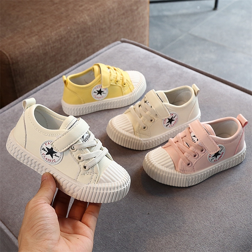 

Unisex New All-match Toddler Girl Sneakers Flat Heel Children Shoes for Kids Boys Patchwork Leather Baby Shoes Kids D06021 201113, White
