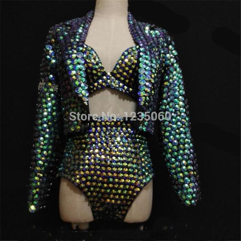 

Women Sexy Nightclub Stage Costume Female Lingerie Summer DJ Singer Sexy Suit Bra Shorts Bodysuit