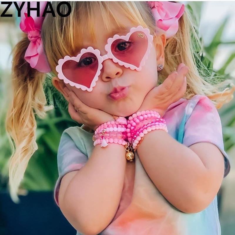 

Sunglasses 2021 Vintage Heart Children Sunglsses Plastic Cute Metal Pink Glasses Baby Cartoon Waves Decorative Sun Girls Boys