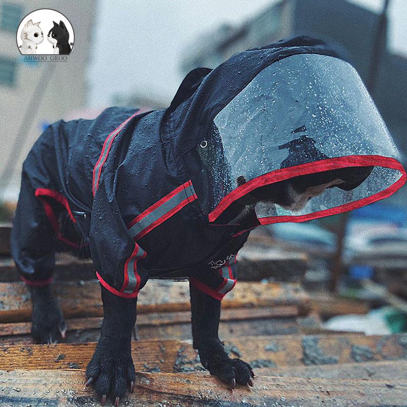 

Pet Cat Dog Reflective Jacket Hooded Jumpsuit raincoat Waterproof Dog Coat Outdoor Jacket for Pet Clothes The Face, Black