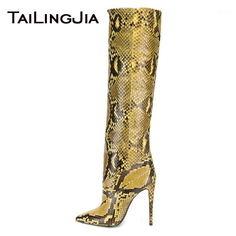 

Snake Print Women Knee High Boots Stiletto High Heel Long Boot Sexy Pointed Toe Large Size Party Dress Shoes 2020 Winter Boots1
