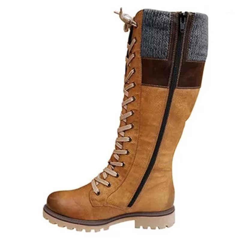 

Hot Women's British Boots Warm Mid-calf Boots Winter Shoes Woman Zip Waterproof Lace Up Women Sewing Ladies Retro Footwear1, Yellow brown
