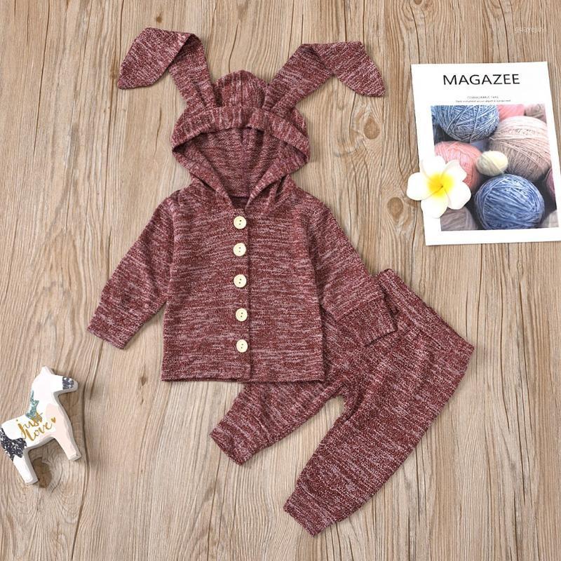 

Newborn Baby boys girls Clothing set Autumn Long Sleeve Cute Ears Tops Hoodie single breasted warm Sweatershirt+Pants Set outfit1, Brown