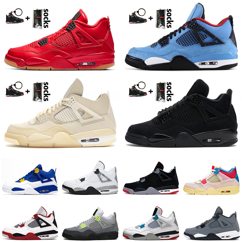 

JUMPMAN 4 New Quality Cactus Jack Black Cat Sail Bred 4s union noir Black Cat Basketball Shoes White Cement Trainers Sport Sneakers 36-47, A25 2018 raptors 36-47