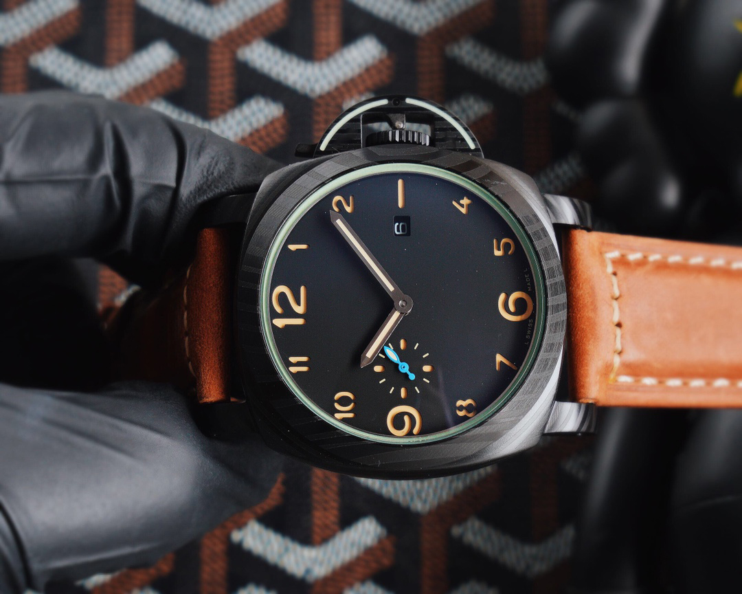 

Wristwatches Men's Luminous Watch Mechanical Self-Winding Movement Glass Surface Leather Strap Stainless Steel Case Dial Diameter 44 Th, Black