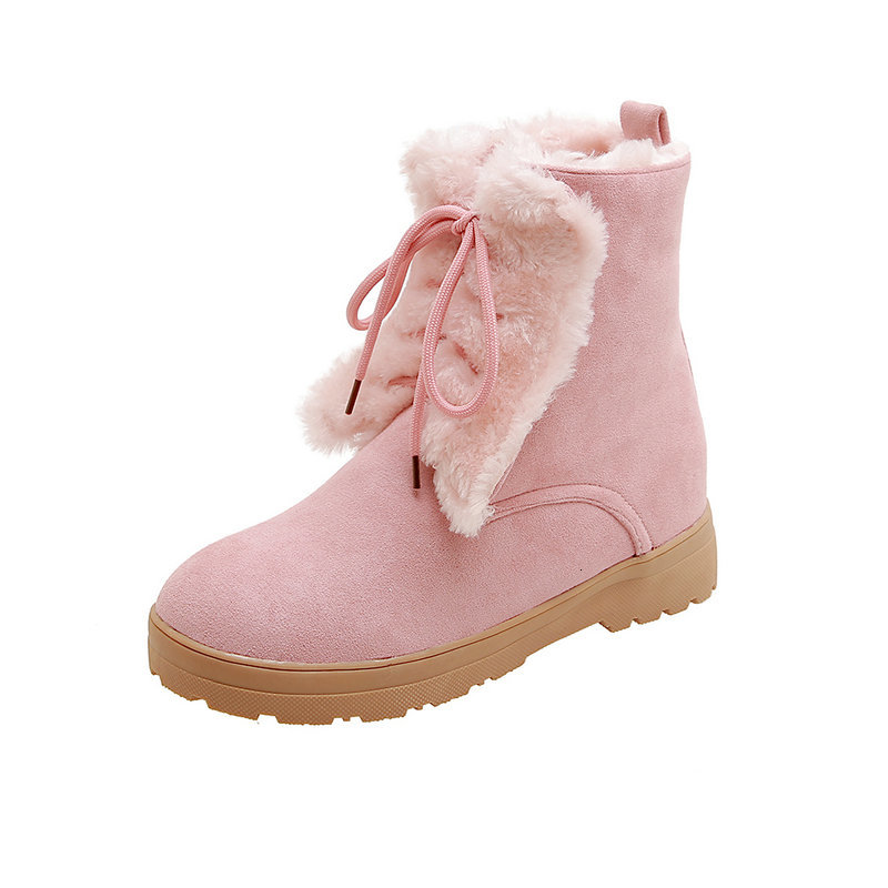 

2021 New Keep Warm Winter Fashion Ankle Snow Boots Comfortable Low Heel Round Toe with Fur Lace Up Shoes Woman 9mn4, Black