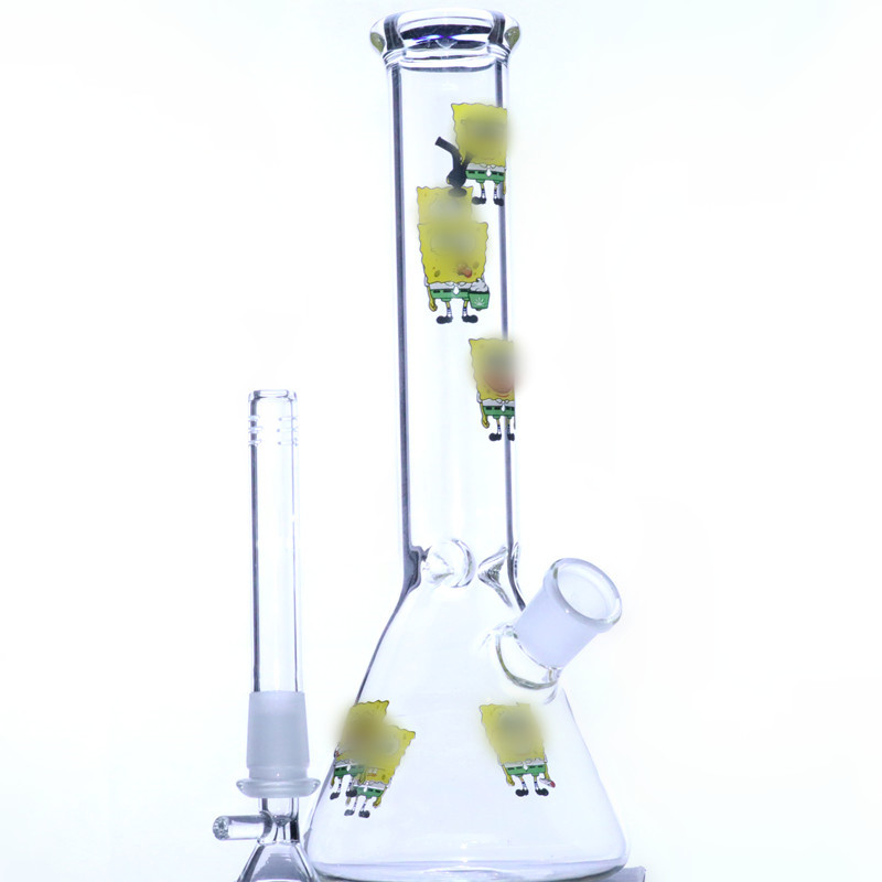 

10"inch cartoon image Pyrex Beaker Glass Water Pipe Oil Rig Reclaimer Double Filter DAB Rig