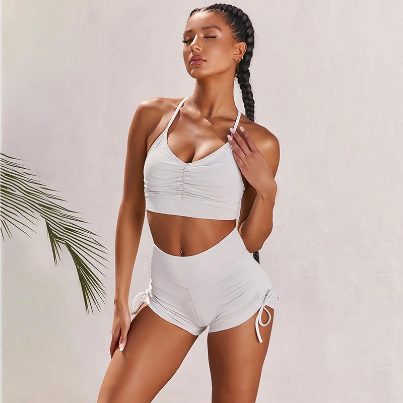 

Solid 2 Piece Set Women Sport Suit Women Fitness Clothing Vest Drawstring Hot Pants Yoga Set Summer Ropa Deportiva Mujer, Purple