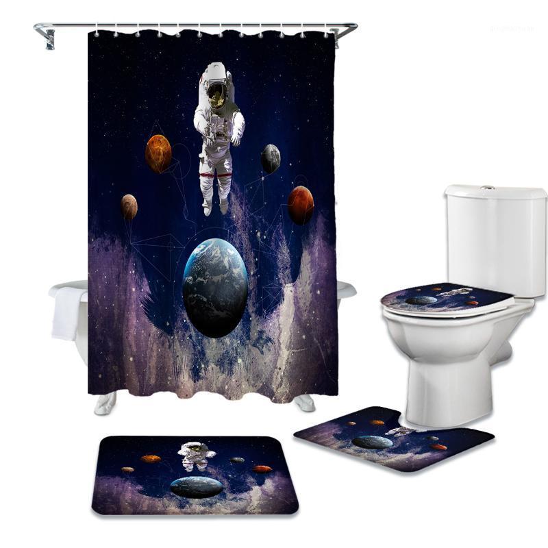 

Astronaut Space Shower Curtains Bathroom Curtain Bath Sets Toilet Cover Mat Non-Slip Washroom Rug Set1