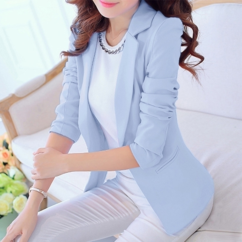 

Spring Notched Women' Blazer Black White Office Lady Coat Long Sleeve Blazers Women 2020 Single Button Fashion Workwear Jacket T200716, Royal blue
