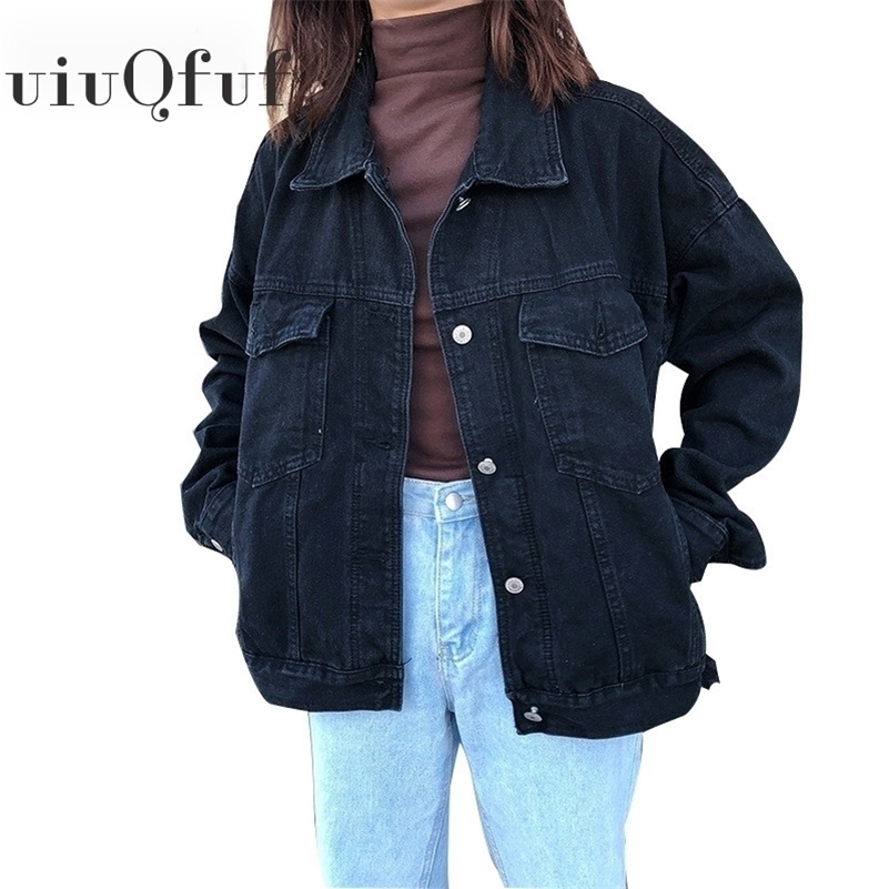 

Black Denim Jacket Casual Vintage Women's Coats Streetwear Outwear Loose Female Long Sleeve Autumn Winter Girls Korean Tops 201112, Wty066