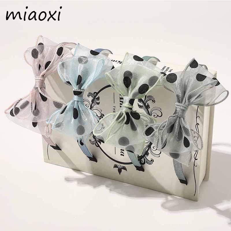 

New Fashion Beauty Cute Girls Hairbands Casual Korean Children's Bow Tie Hair Band Mesh Wave Point Double Headband For Girls