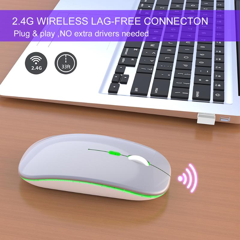 

Intelligent Gaming Wireless Mouse 2.4GHz Portable Ultra Thin Colorful Lighting For Laptop 1600dpi Optical Low Noise Rechargeable