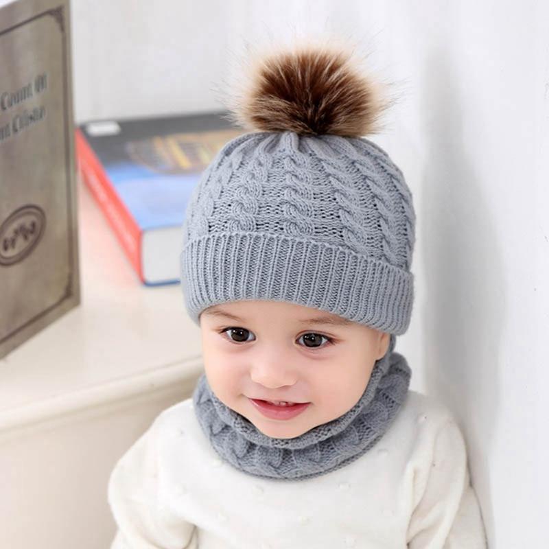 

Baby Hats Winter Keep Warm Toddler Baby Girls Boys Cute Pompom Knitted Beanie Cap+Scarf Keep Warm Set Kids Caps1, Bg