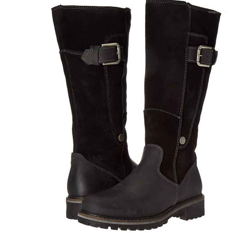 

Women Winter Boots Platform Warm Thick Fur Black Boots for Women Vintage Low Heel Non Slip Zip Snow Shoes Bottes VT13821, Black-brown