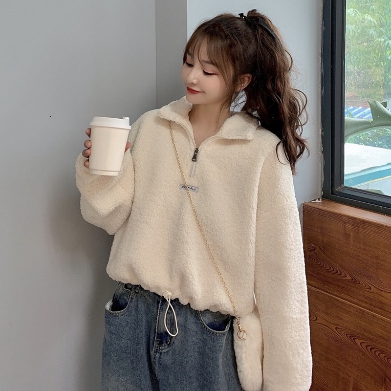 

2021 New Heavy cashmere hoodie style idle autumn winter half zipper top goalie amendment fresh and sweet teddy coat UQNQ, Dark gray.