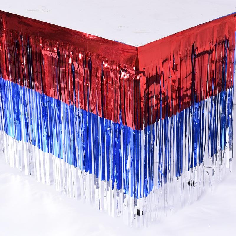 

74*274cm 3 color layers stick-on Metallic Fringe Foil Tinsel Table Skirt for hiking Party Birthday Anniversary Table Decoration