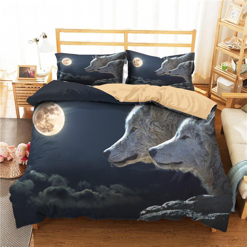 

Black Bed Linen Bedroom Clothes 3D Moonlight Wolf Pattern Home Textiles with Pillowcases for Adult Queen Double Size1, Dzp-l19