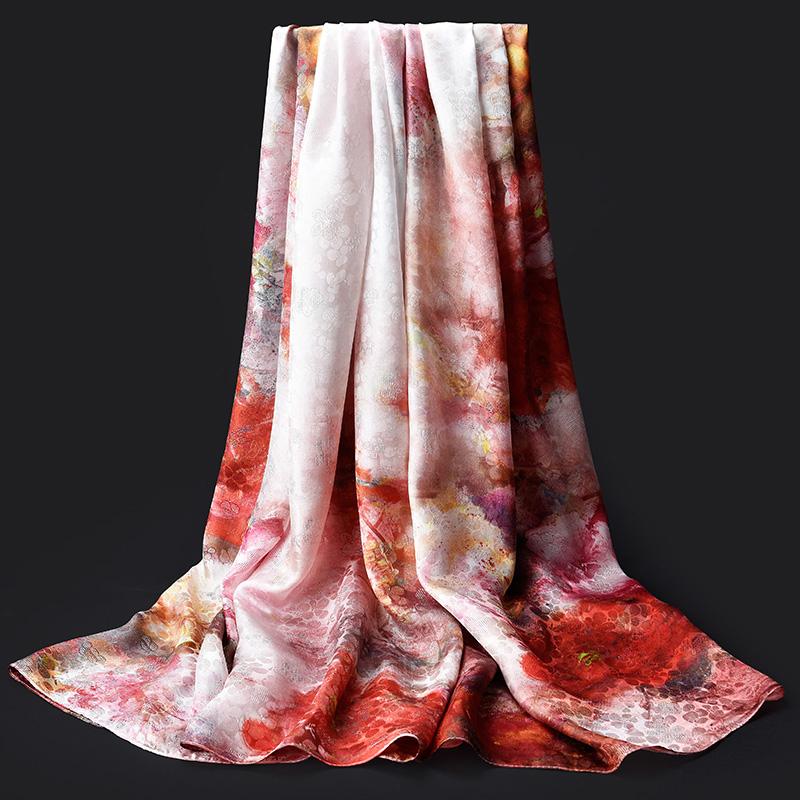 

100% Pure Silk Scarf Women Hangzhou Silk Echarpe Shawls Wraps Ladies Foulard Femme Hollow Out Jacquard Natural Scarves Long