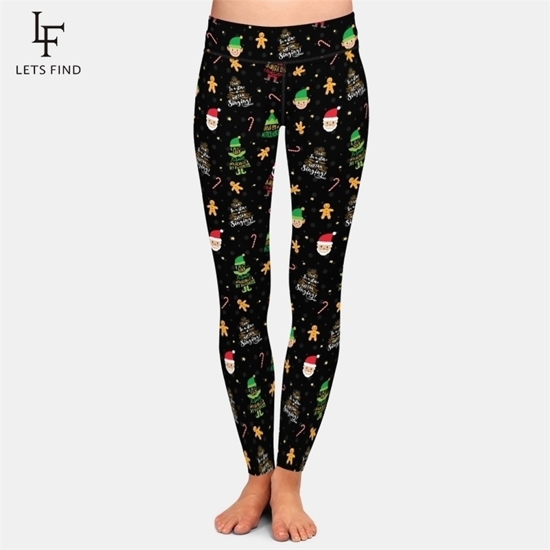 

LETSFIND New Arrival Christmas Elf Printing High Waist Leggings High Elastic Women Black Leggings 201202
