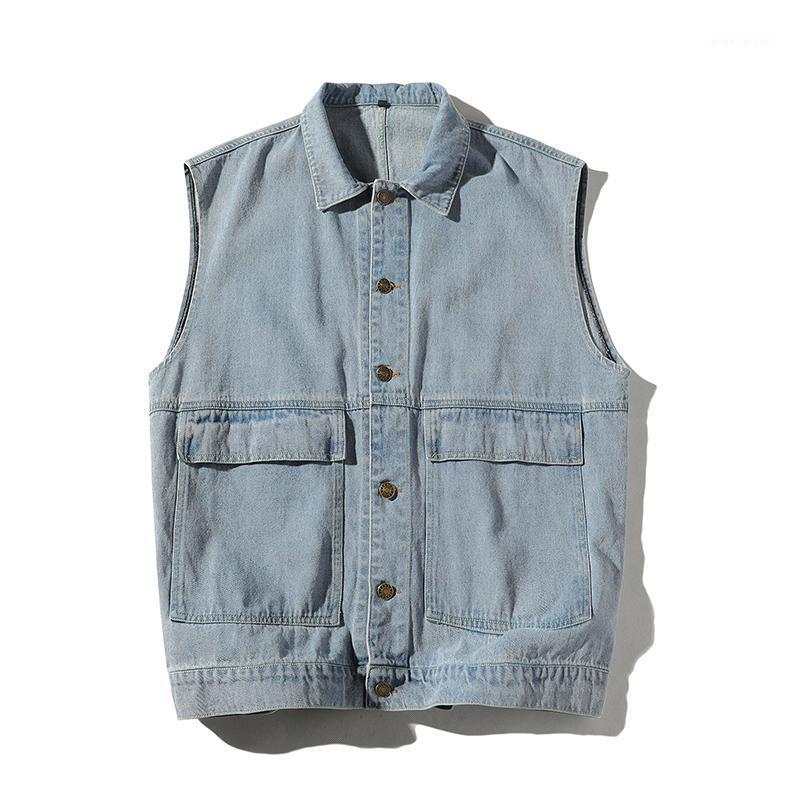 

2021 Men Classic Denim Vest Mens Solid Casual Waistcoat Big Pockets Fishing Vest Sleeveless Jacket Male Cowboy Coat -4XL1, Black