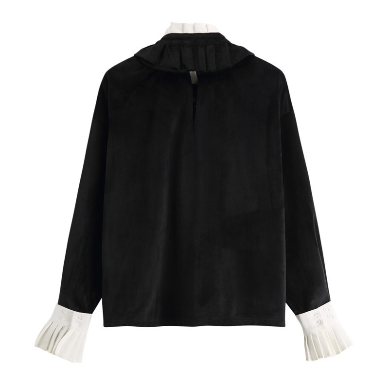 

2021 New Back Flare Sleeves Female Autumn Top Printing Angle Designed Detachable Collar Plied with Fists All-match Shirts XW77, Black