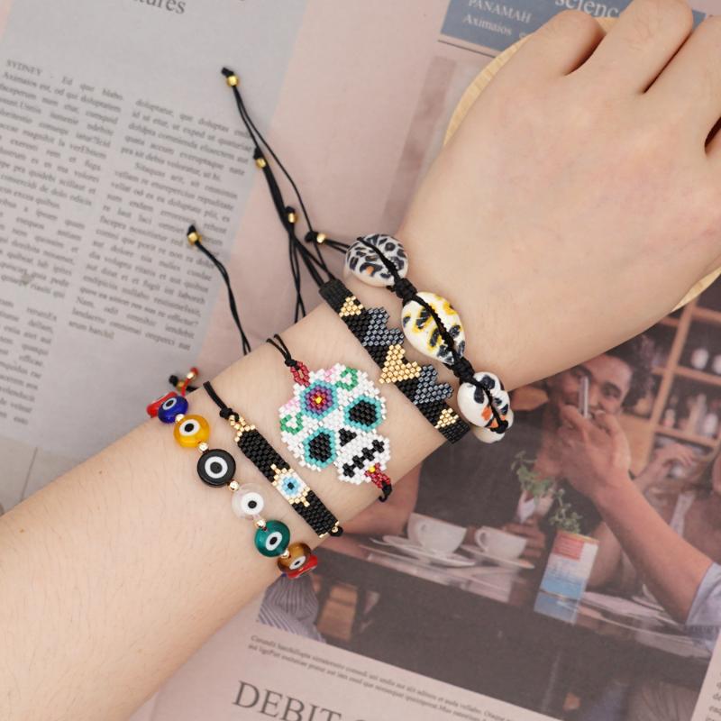 

Go2Boho Mexico Skull Bracelets Miyuki Heart Bracelet For Women Turkish Evil Eye Pulseras Handmade Leopard Shell Jewellery Gift