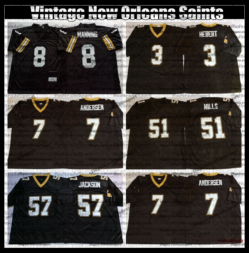 

Vintage 8 Archie Manning Football Jersey 3 Bobby Hebert 7 Morten Andersen 51 Sam Mills 57 Rickey Jackson embroidery Black AC6, Black;red