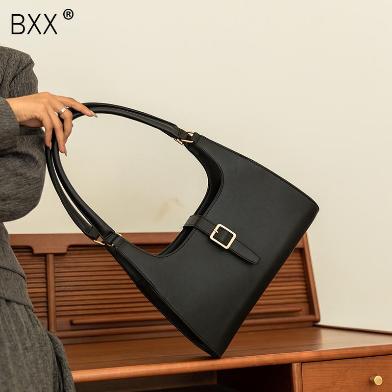 

[BXX] Ladies Vintage PU Leather Bags for Women 2021 Fashion Shoulder Hand Bag Lady Trend Handbags and Purses HQ646, Black