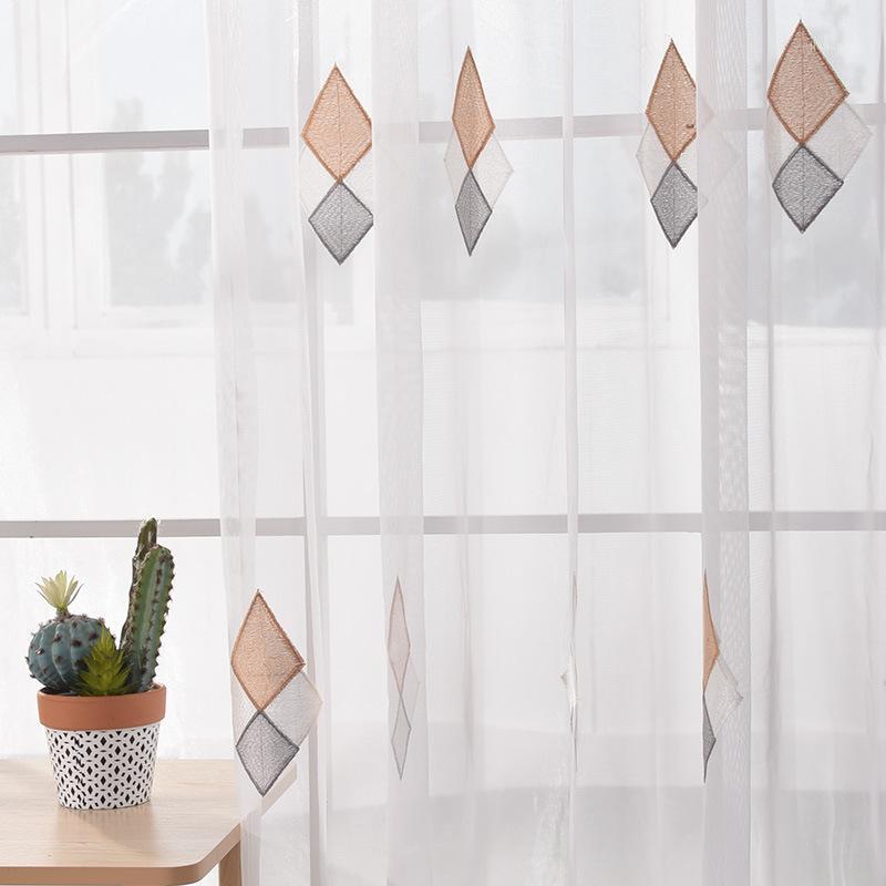 

Modern Tulle Curtains For Living Room Bedroom Geometry Embroidered Volie Tulle Window Drapes White Sheers1