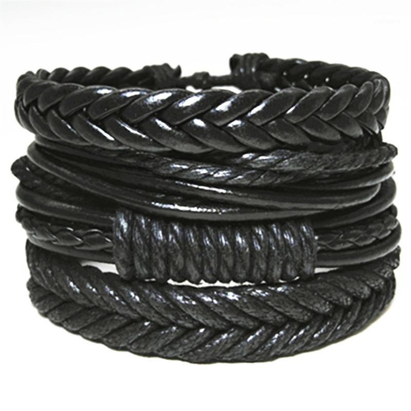 

Braided Black Combination Guitar Feather Infinity Wing Cross Beads Wrap Woven Leather Men Bracelets Set Bangle male Jewelry1