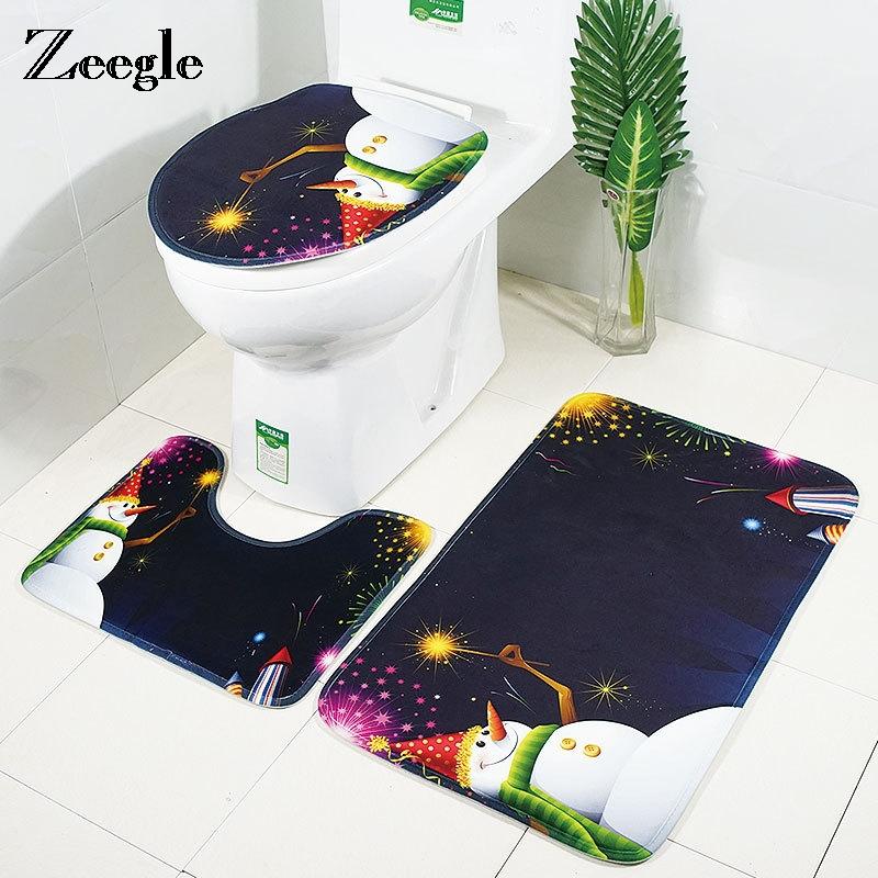 

Zeegle Christmas Bathroom 3PCS Bath Mats Set Toilet Floor Mat Non-Slip Soft Foot Pad Water Absorbent Bath Mat Home Decor